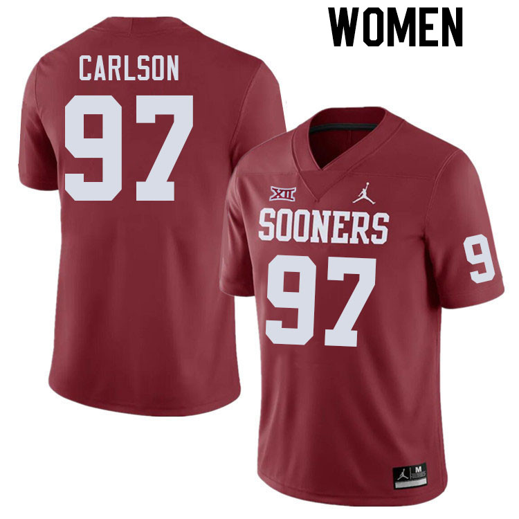 Women #97 Kyle Carlson Oklahoma Sooners College Football Jerseys Stitched Sale-Crimson - Click Image to Close